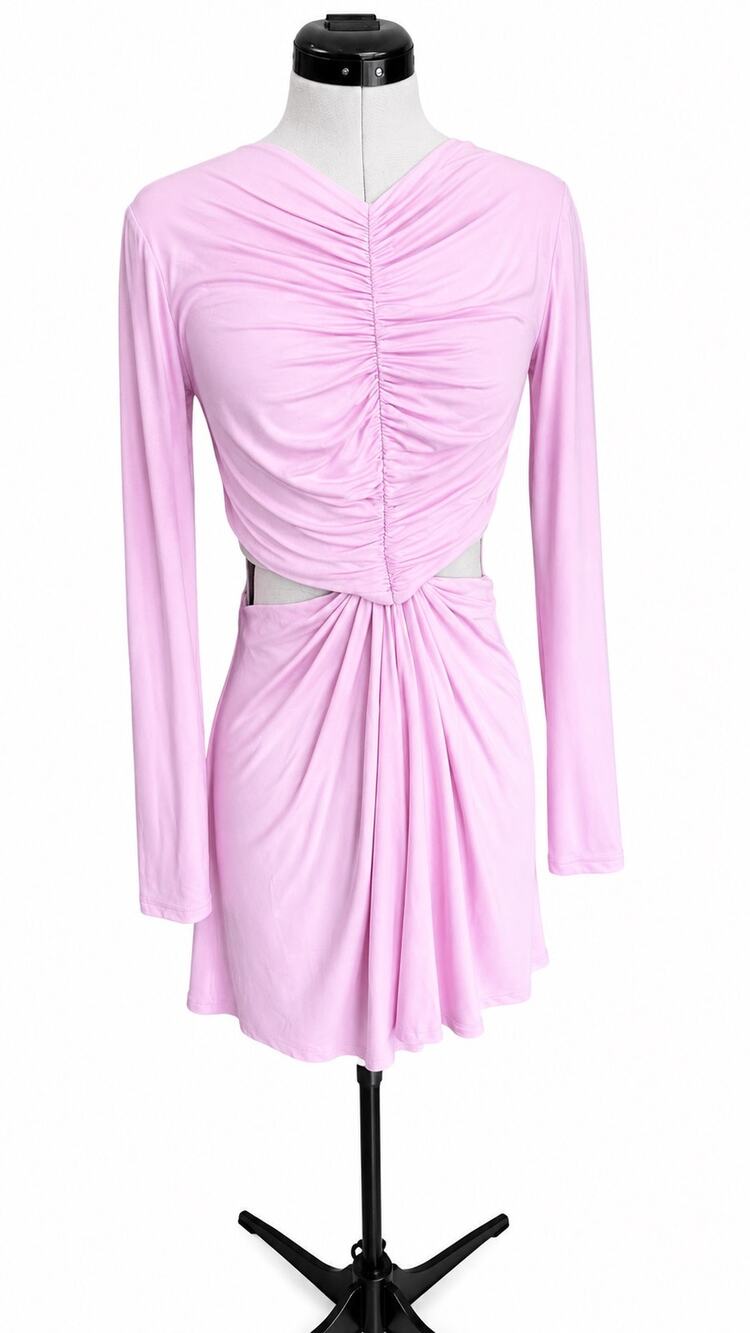 Bailey/44 Pink Ruched Cutout Long Sleeve Mini Dress